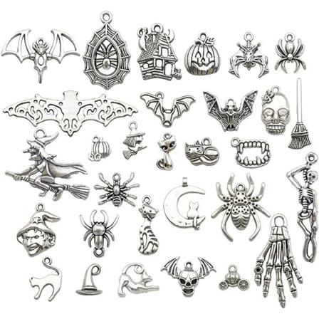 50 stk Halloween Charm - Antik Sølv Halloween Kollektion Håndværk Forbrugsvarer Charms Vedhæng til Håndværk, Smykkefund