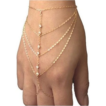 Pop Celebrity Chain Tassel Crystal Bracelet Slave Finger Ring Han