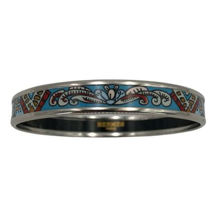 Hermès Vintage Hermès bangle in turquoise, yellow burgundy enamel on palladium Blå, Dame Vintage Smykker, Størrelse: ONE Size