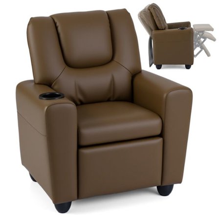 COSTWAY Justerbar Sofa til Børn 3+ År med Kopholder og Justerbar Fodstøtte til Stue, Legerum 61 x 54 x 71 cm Brun