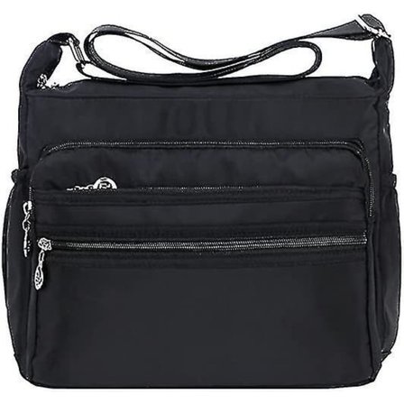 Kvinders Skuldertaske Letvægts Crossbody Taske Lille Dame Tote Nylon Satchel Punge Sort