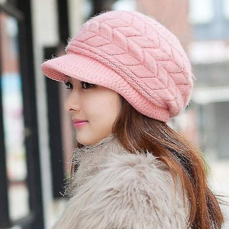 Dame Vinter Varme Strikhue Uld Sne Ski Huer Med Visir Sort