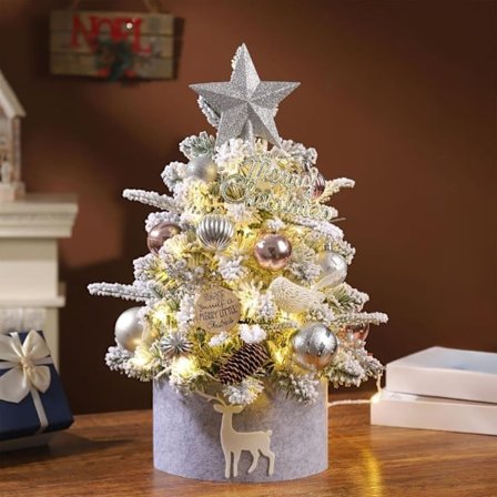 Mini juletre 45 cm LED, bordjuletre med julekuler og stjernetopp for hjem og kontor