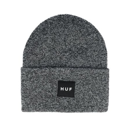 HUF - Grå cuff Beanie - Melange Box Logo Beanie Black Cuff @ Hatstore