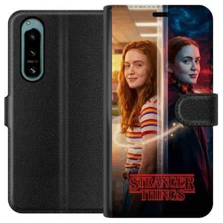 Yhteensopiva Lompakkokotelo Sony Xperia 5 IV Jakaloitunut muotokuva Max Mayfieldin välillä arkipäivä ja tumma rinnakkaismaailma Stranger Things-ty