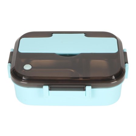 Blå Bento madkasse i rustfrit stål med termisk isolering, 3 rum og spisepinde ske til kontor picnic