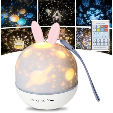 Liten Bluetooth-nattlampe, tegneseriekaninører, 360° rotasjon, USB-oppladbar, 1 stk, 110 × 110 × 150 mm