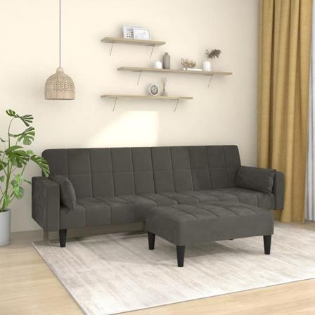 Vidaxl Bäddsoffa 2-sits Med Två Kuddar Och Fotpall Mörkgrå Samme Grå
