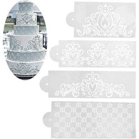4 st DIY plastkakstencil spetsmönster Fondant 3D spetseffekt Livsmedelskvalitetsmaterial, slät, mjuk, återanvändbar, för mousse, tårta, choklad, 