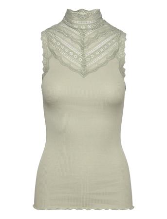 Silk Top W/ Lace Khaki Rosemunde