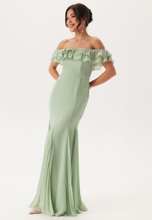 Goddiva-Frilly Chiffon Off Shoulder Maxi Dress-XL (UK16)