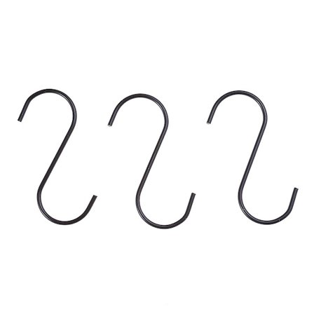 12 st rostfria S-krokar för kök, rostfria S-krokar för upphängning av kastruller, koppar, väskor, handdukar (svart)