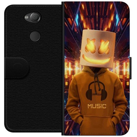 Kompatibelt Lommeboketui til Sony Sony Xperia XA2 DJ-figur med lysende hjelm og hette i futuristisk musikkmiljø med neonlys.