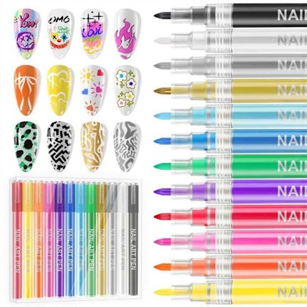Neglekunst Pen Sæt, 12 Farver 3D Neglelak Penne Akryl Maling Penne Negle Markører til Neglekunst Tegning Maleri, 0.7MM