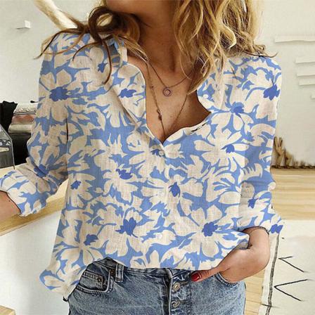 Print Blus För Damer Med Långärmade Toppar