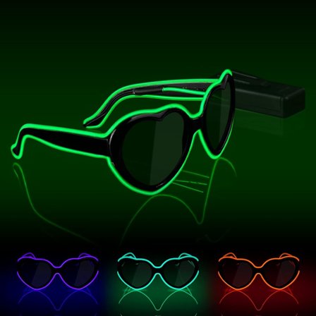 1 stk. grønne selvlysende briller, lysende briller, partybriller, El Wire neon LED-briller, til fester, jul, dans, bar, klub, party,