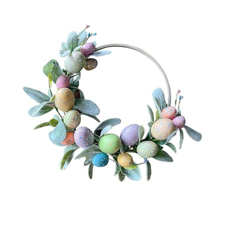 Påskekrans med pastellfargede egg - veggdekorasjon - festlig