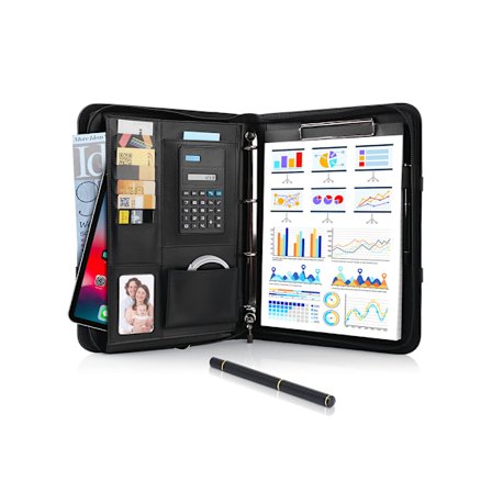 A4 Skrivmapp, Konferensmapp i Läder, Dokumentmapp med Dragkedja, Vattentät Portfölj med Ringpärm, Urklipp, Anteckningsblock, Portfölj{EE}