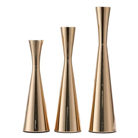 IC 3 Sett Metalliske Koniske Lysestaker, Lysestativ for Bryllup Gullfarge