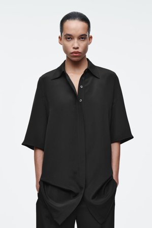 COS Women's Longline Silk Shirt in Black