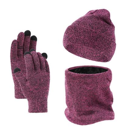 3-delad vinter unisex mössa scarfhandskar set varm stickad mössa, pekskärmshandskar, 3 långa halsdukar för kvinnor och män, flerfärgad, vinterpresent 