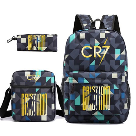 CR7 Ronaldo 3-delars Set Ryggsäck Mochila Barn Kapacitet Väskor-1