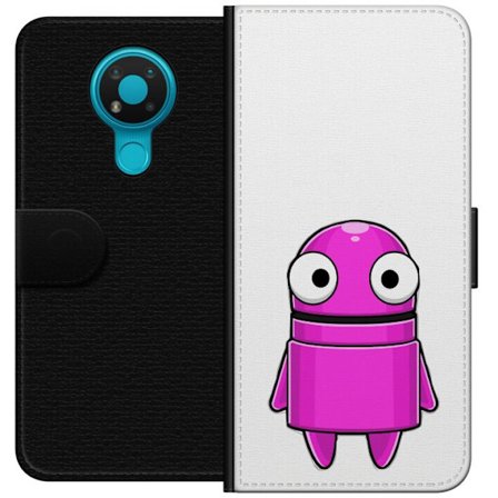 Yhteensopiva Lompakkokotelo Nokia Nokia 3.4 Roosa piirretty hahmo, jossa pyöreä muoto ja suuret silmät tummalla taustalla