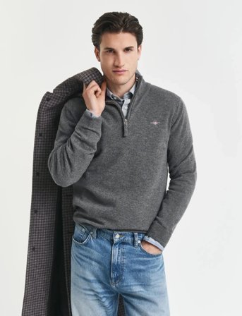 GANT Superfine Lambswool Half Zip - Grey - XXL