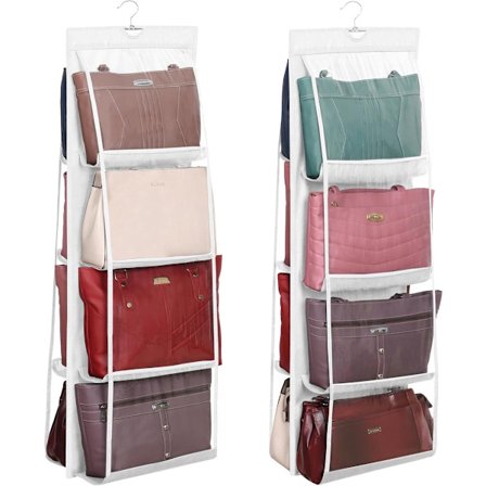 Hengende Håndveske Skap Organizer (2 Pakke), Hvit Sammenleggbar Skap Oppbevaring Organizer Henger for Designer Vesker, Clutches, Tote Vesker, Kraftig 