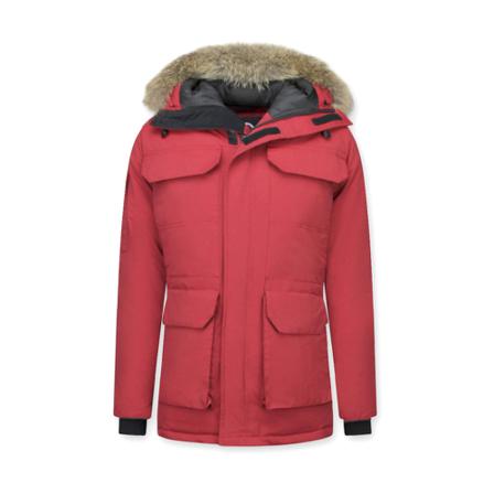 Enos Män Parka Vinterjacka - Large Real Fur Collar - Röd röd, Herr Vinterjackor, Herr, Storlek: XL