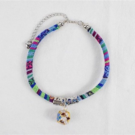 Hund/Katt Halsband, Färgglatt Justerbart Halsband med Klocka, Bohemiskt Halsband med Anti-Kvävningsklocka för Katt och Hund (Blå)