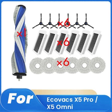 19 kpl X5 Pro / X5 Omni -robotti-imurin lisävarusteita, puhdistusosien vaihtosarja, pääsivuharja, moppisuodatinsetti