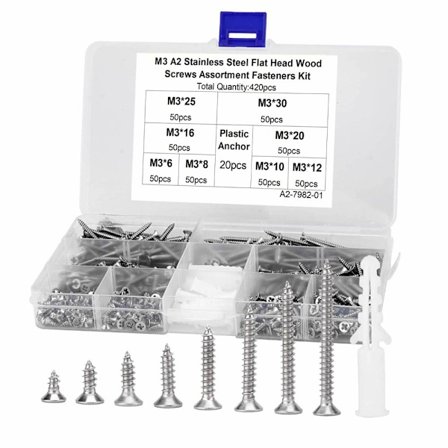 420 stk. fladt hoved træskruer Fasteners Kit Skrue Sortiment