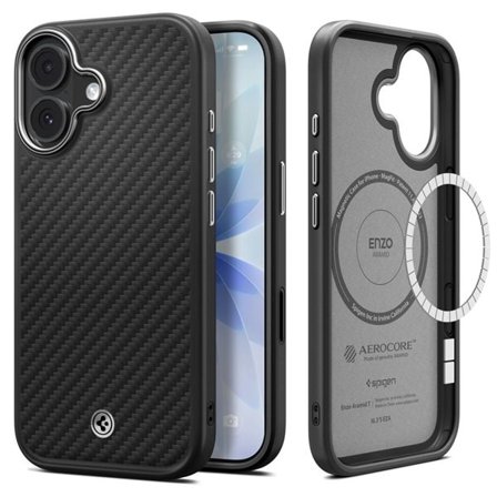 Spigen Enzo Aramid "T" MagSafe-fodral för iPhone 17 - svart och silver