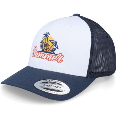 Iconic - Vit trucker Keps - Silhouette Summer Beach White/Navy Trucker @ Hatstore