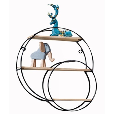 Runde flytende hyller Veggmontert hylle Robust tre Gull Metall Dekorativ hylle for Stue Soverom Bad Kjøkken Kontor Stue Vaskerom