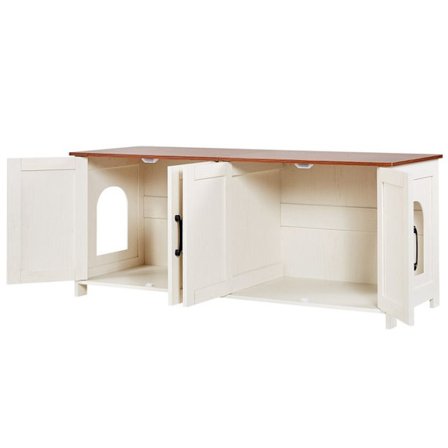 Kattlåda - DUOKU - SR253073WH - Inbyggd Skåp - Brun och Vit Finish - 4 Dörrar