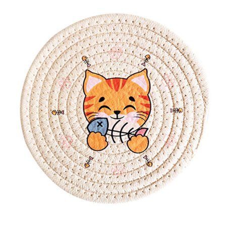 18 cm pyöreä lämpöä eristävä pannunalunen kotitalouskäyttöön, khaki oranssi kissakuvio