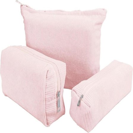 3-pak makeup taske i fløjl – Kosmetiktaske med metal lynlås til rejser og hverdag_TF_TF