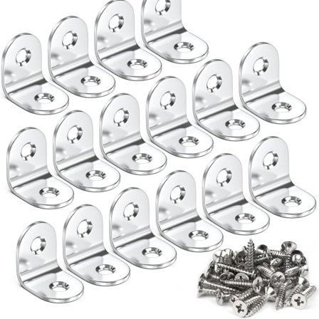 16 stk. hjørnebeslag - 20x20mm 90 graders retvinklede beslag i rustfrit stål L-formede hjørnebeslag med skruer