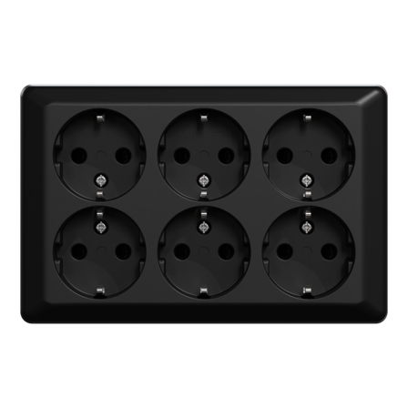 ELKO 6-veis stikkontakt m/jord påvegg RS16 sort