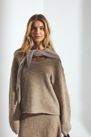 NA-KD Knitted Scoop Neck Sweater - Trøjer - Beige - M