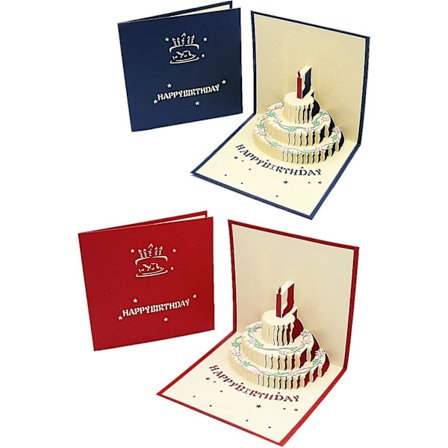 Birthday Cards 3d Pop Up Birthday Cards Handmade Blessing Card Pop Up Card With 3 Layers Cake Birthday Cards For Kids Folded Greeting Cardblue&red)(2p
