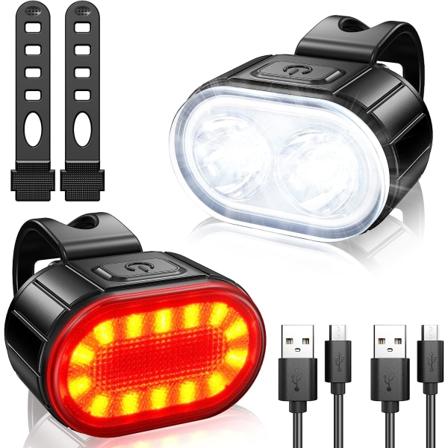 Sæt med cykellys, kraftigt LED-cykellysæt, cykellampe IPX5 vandtæt USB-genopladelige cykellys, for- og baglygte til landevejscykler til mænd og 