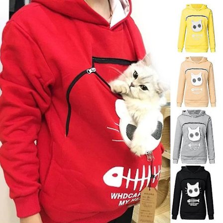 Genser Katt Elsker Hoodie Kenguru Hund Kjæledyr Pote Genser Kramp Pung Genser Genser Lomme Dyreører Hette (XXXL, vinrød)