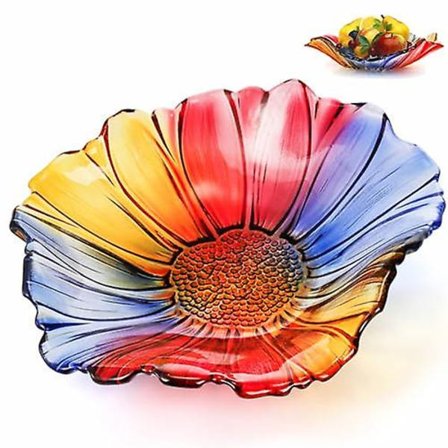 Fruktskål, Fruktfat i krystallglass for kjøkkenbenken, fargerik moderne kreativ stilig godteriskål, dekorative solsikkeskåler