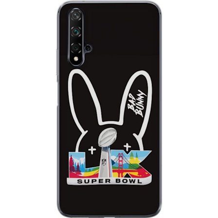 Kompatibel Mobilcover til Huawei nova 5T Bad Bunny portræt med åben skjorte, tatoveringer og krøllet hår i stilfuld modefotografering