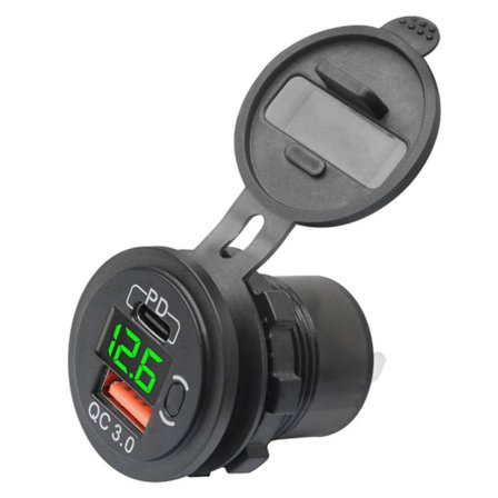 12V/24V USB C Biloplader Stik QC3.0 PD Hurtig Opladning Strømudtag Adapter med Voltmeter til Bil Marine Lastbil