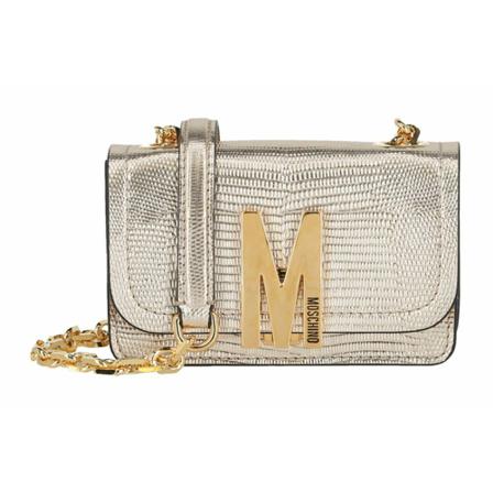Moschino, Embossed Leather M-Logo Crossbody Bag Beige, Dames, Maat:ONE Size