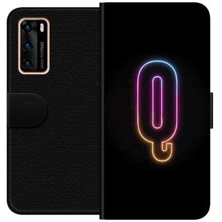 Kompatibelt Lommeboketui til Huawei Huawei P40 Minimalistisk neonbokstav Q i skinnende farger mot mørk bakgrunn